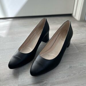 Cole Haan Black Leather Pumps with Block Heel